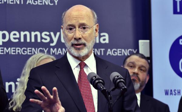 Pennsylvania Gov. Tom Wolf, pictured at a news conference in March, criticized Republicans on Tuesday for celebrating a federal judge's ruling that called some of the state's pandemic response measures unconstitutional. Pennsylvania Gov. Tom Wolf, pictured at a news conference in March, criticized Republicans on Tuesday for celebrating a federal judge's ruling that called some of the state's pandemic response measures unconstitutional.