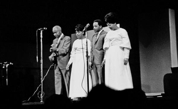 Pervis Staples, second from right, performing with his family in 1965. Pervis Staples, second from right, performing with his family in 1965.