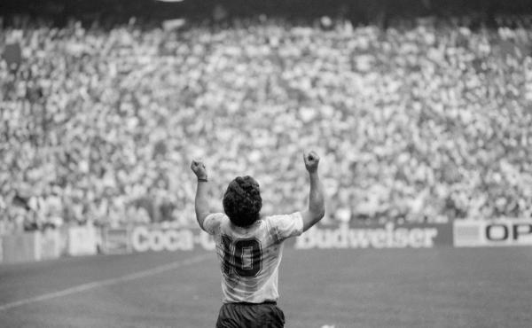 Diego Maradona celebrating Argentina victory of World Cup at Azteca stadium, Mexico City, World Cup 1986. Diego Maradona celebrating Argentina victory of World Cup at Azteca stadium, Mexico City, World Cup 1986.