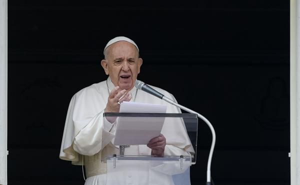 Pope Francis speaks from the window of his studio overlooking St. Peter's Square on Sunday. Francis expressed sorrow for the treatment of Indigenous people in Canada, but did not offer an apology. Pope Francis speaks from the window of his studio overlooking St. Peter's Square on Sunday. Francis expressed sorrow for the treatment of Indigenous people in Canada, but did not offer an apology.