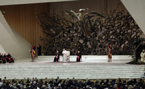 Pope Francis speaks to Vatican employees on Thursday. Pope Francis speaks to Vatican employees on Thursday.