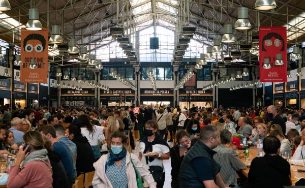 Costumers gather for food and drinks at Time Out Market in Lisbon, Portugal. Costumers gather for food and drinks at Time Out Market in Lisbon, Portugal.