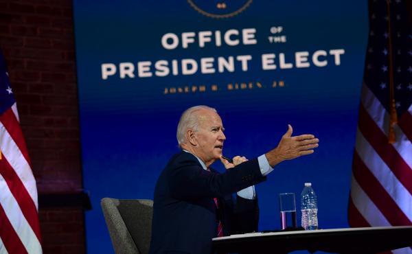 President-elect Joe Biden speaks Monday in Wilmington, Del., during a virtual meeting with the U.S. Conference of Mayors. President-elect Joe Biden speaks Monday in Wilmington, Del., during a virtual meeting with the U.S. Conference of Mayors.
