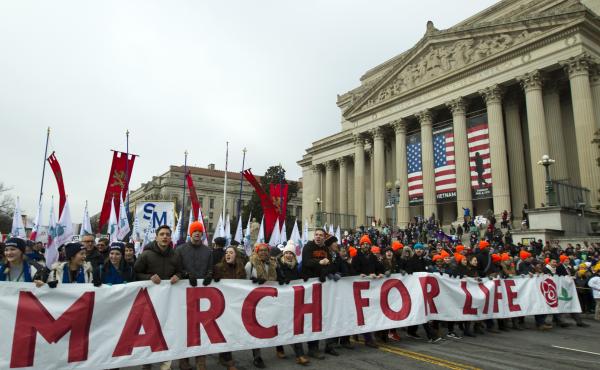 Anti-abortion rights activists march toward the U.S. Supreme Court during the 2019 March for Life in Washington, D.C. President Trump spoke at this year's rally on Friday. Anti-abortion rights activists march toward the U.S. Supreme Court during the 2019 March for Life in Washington, D.C. President Trump spoke at this year's rally on Friday.