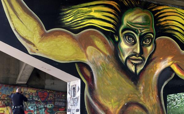 The Graffiti Education and Mural Arts program in San Diego aims to keep kids off the streets — and maybe even make art like this, an example of the famous chicano artists murals found on a series of freeway overpasses, someday. The Graffiti Education and Mural Arts program in San Diego aims to keep kids off the streets — and maybe even make art like this, an example of the famous chicano artists murals found on a series of freeway overpasses, someday.