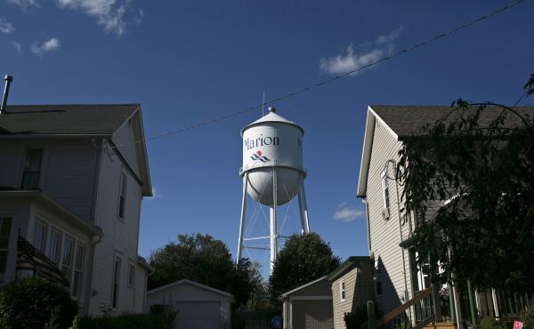 A water tower in Marion, Ohio. The city has been gripped by heroin addition. A water tower in Marion, Ohio. The city has been gripped by heroin addition.