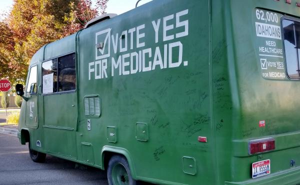 Organizers with Idahoans for Healthcare have been driving this green vehicle around the state to campaign for Medicaid expansion. Organizers with Idahoans for Healthcare have been driving this green vehicle around the state to campaign for Medicaid expansion.