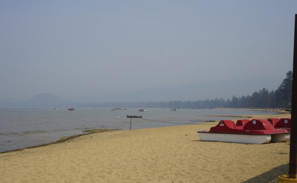 Smoke shrouds parts of Lake Tahoe visible from the Ski Run Marina in downtown South Lake Tahoe on Monday. Smoke shrouds parts of Lake Tahoe visible from the Ski Run Marina in downtown South Lake Tahoe on Monday.
