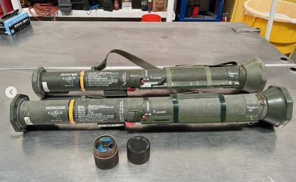 Authorities found two rocket launchers and a practice grenade at a suspect's house in Temecula, Calif., on Tuesday. Authorities found two rocket launchers and a practice grenade at a suspect's house in Temecula, Calif., on Tuesday.