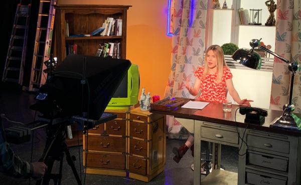 Journalist Masha Borzunova during a taping of the show Fake News in TV Rain's Moscow studios. Journalist Masha Borzunova during a taping of the show Fake News in TV Rain's Moscow studios.