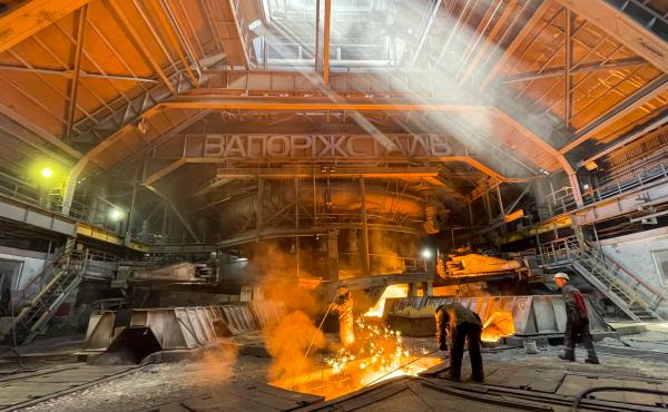 Workers at Zaporizhstal iron and steel works on July 22 in Zaporizhzhia, Ukraine. Workers at Zaporizhstal iron and steel works on July 22 in Zaporizhzhia, Ukraine.