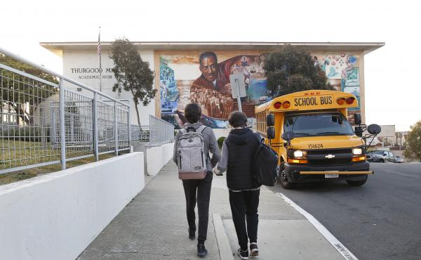 Students head toward Thurgood Marshall Academic High School in San Francisco in March. Students head toward Thurgood Marshall Academic High School in San Francisco in March.