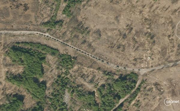 A satellite image from the company Planet shows Russian vehicles and an encampment in the Chernobyl exclusion zone on March 16, 2022. A satellite image from the company Planet shows Russian vehicles and an encampment in the Chernobyl exclusion zone on March 16, 2022.
