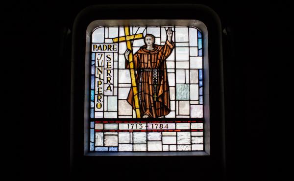 A stained-glass window depicting Father Junipero Serra in the Basilica Parish in Mission Dolores. A stained-glass window depicting Father Junipero Serra in the Basilica Parish in Mission Dolores.
