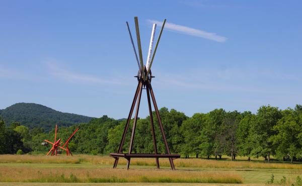 View of the south fields, all works by Mark di Suvero. Left to right: Figolu, 2005–11. Courtesy the artist and Spacetime C.C. E=MC2 , 1996-97. Courtesy the artist and Spacetime C.C. ©Mark di Suvero. View of the south fields, all works by Mark di Suvero. Left to right: Figolu, 2005–11. Courtesy the artist and Spacetime C.C. E=MC2 , 1996-97. Courtesy the artist and Spacetime C.C. ©Mark di Suvero.