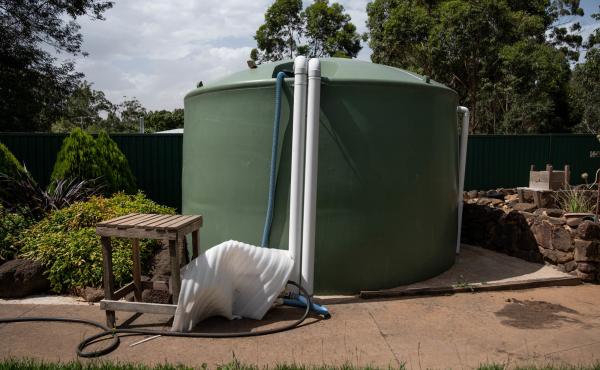 A tank of water sits outside Milbourne's home. A tank of water sits outside Milbourne's home.