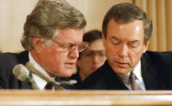 Democratic Sen. Ted Kennedy ( left) and Republican Sen. Orrin Hatch teamed up on a series of landmark legislative health care achievements, such as the Ryan White program on AIDS treatment, the Americans with Disabilities Act, and the first major federal Democratic Sen. Ted Kennedy ( left) and Republican Sen. Orrin Hatch teamed up on a series of landmark legislative health care achievements, such as the Ryan White program on AIDS treatment, the Americans with Disabilities Act, and the first major federal