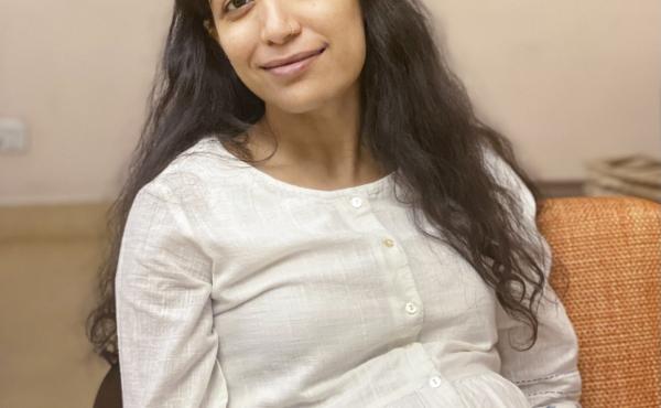 Priyali Sur, 29 weeks pregnant, at home in Delhi on April 30. Priyali Sur, 29 weeks pregnant, at home in Delhi on April 30.