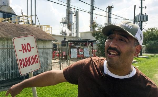 "If I smell something out here, it's bad, and I can tell you during Harvey, it smelled real bad," said Juan Flores in Galena Park, Texas, about a leak that caused strong gasoline odors to waft through town. "If I smell something out here, it's bad, and I can tell you during Harvey, it smelled real bad," said Juan Flores in Galena Park, Texas, about a leak that caused strong gasoline odors to waft through town.