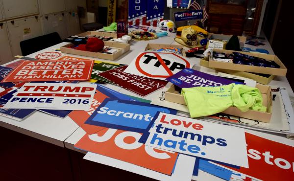 A portion of the Smithsonian's collection of memorabilia from the Republican and Democratic national conventions this year. A portion of the Smithsonian's collection of memorabilia from the Republican and Democratic national conventions this year.