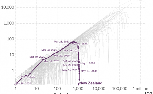 Chart showing New Zealand bending the curve. Chart showing New Zealand bending the curve.