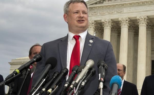 South Dakota Attorney General Jason Ravnsborg speaks to reporters in front of the U.S. Supreme Court in Washington on Sept. 9, 2019. South Dakota Attorney General Jason Ravnsborg speaks to reporters in front of the U.S. Supreme Court in Washington on Sept. 9, 2019.