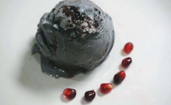 Spiegelman's Charcoal Ice Cream with Pomegranate Swirl and Chocolate Sourdough Breadcrumbs is an edible ode Persephone —whose decision to eat pomegranate seeds sealed her fate as queen of the underworld, according to Greek mythology. Spiegelman's Charcoal Ice Cream with Pomegranate Swirl and Chocolate Sourdough Breadcrumbs is an edible ode Persephone —whose decision to eat pomegranate seeds sealed her fate as queen of the underworld, according to Greek mythology.
