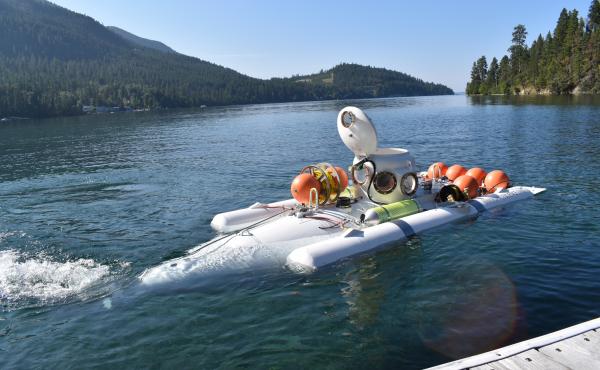 Hank Pronk's two-man submarine, the Nekton Gamma, leaves the dock. Hank Pronk's two-man submarine, the Nekton Gamma, leaves the dock.