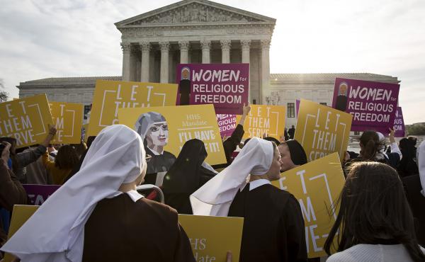Nuns and others opposed to the Affordable Care Act's contraception mandate rally outside the U.S. Supreme Court Wednesday. Nuns and others opposed to the Affordable Care Act's contraception mandate rally outside the U.S. Supreme Court Wednesday.