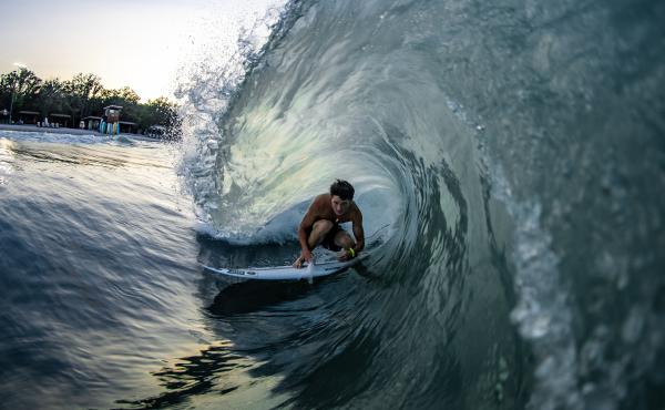 Ben Elliott gets barreled at the BSR Surf Resort, where artificial waves are attracting world-class talent. Ben Elliott gets barreled at the BSR Surf Resort, where artificial waves are attracting world-class talent.