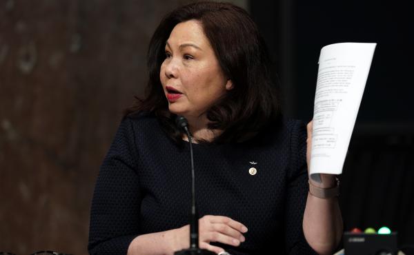 Sen. Tammy Duckworth, D-Ill., is seen during a Senate Armed Services Committee hearing on May 6. The Iraq War veteran is on Joe Biden's vice presidential shortlist. Sen. Tammy Duckworth, D-Ill., is seen during a Senate Armed Services Committee hearing on May 6. The Iraq War veteran is on Joe Biden's vice presidential shortlist.