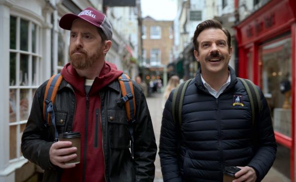 Brendan Hunt and Jason Sudeikis in Ted Lasso. Brendan Hunt and Jason Sudeikis in Ted Lasso.