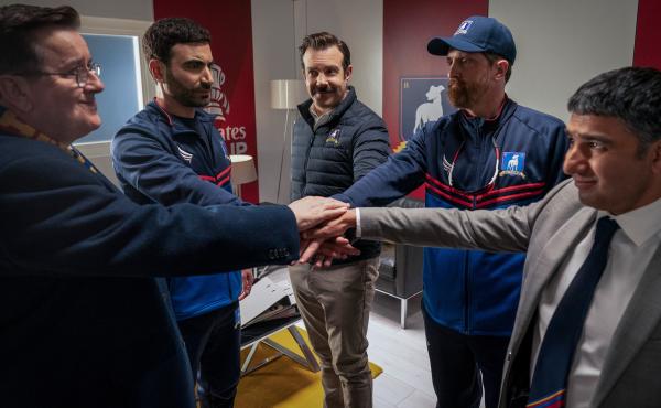 Higgins (Jeremy Swift), Roy (Brett Goldstein), Ted (Jason Sudeikis), Beard (Brendan Hunt) and Nate (Nick Mohammed) are all-in for the game against Man City. Higgins (Jeremy Swift), Roy (Brett Goldstein), Ted (Jason Sudeikis), Beard (Brendan Hunt) and Nate (Nick Mohammed) are all-in for the game against Man City.