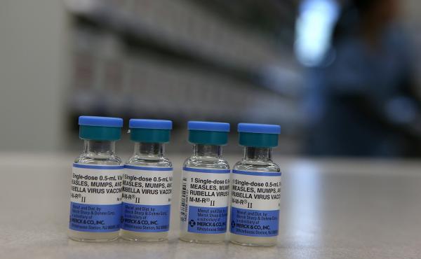 Vials of measles, mumps and rubella vaccine are displayed on a counter at a Walgreens Pharmacy in Mill Valley, Calif., in 2015. Vials of measles, mumps and rubella vaccine are displayed on a counter at a Walgreens Pharmacy in Mill Valley, Calif., in 2015.