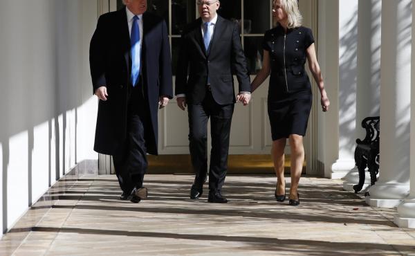 Andrew Brunson walks down the colonnade of the White House on Saturday, flanked by his wife, Norine, and President Trump. Andrew Brunson walks down the colonnade of the White House on Saturday, flanked by his wife, Norine, and President Trump.