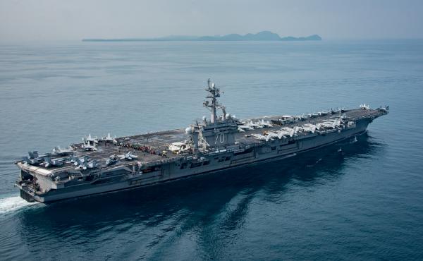An official photograph dated April 15 and posted by the Navy shows the aircraft carrier USS Carl Vinson in an Indonesian strait thousands of miles south of North Korea. An official photograph dated April 15 and posted by the Navy shows the aircraft carrier USS Carl Vinson in an Indonesian strait thousands of miles south of North Korea.
