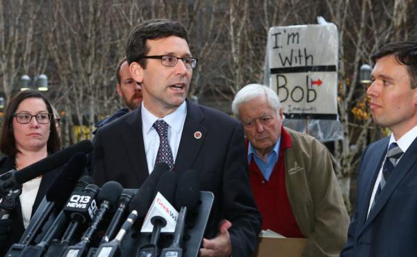 Washington state Attorney General Bob Ferguson speaks at a Feb 3. news conference outside U.S. District Court, Western Washington, in Seattle. Ferguson filed a state lawsuit challenging key sections of President Trump's immigration executive order. Washington state Attorney General Bob Ferguson speaks at a Feb 3. news conference outside U.S. District Court, Western Washington, in Seattle. Ferguson filed a state lawsuit challenging key sections of President Trump's immigration executive order.