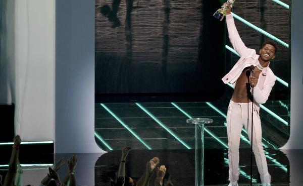 Lil Nas X accepts best direction for "Montero (Call Me by Your Name)" onstage during the 2021 MTV Video Music Awards on Sunday in New York City. Lil Nas X accepts best direction for "Montero (Call Me by Your Name)" onstage during the 2021 MTV Video Music Awards on Sunday in New York City.