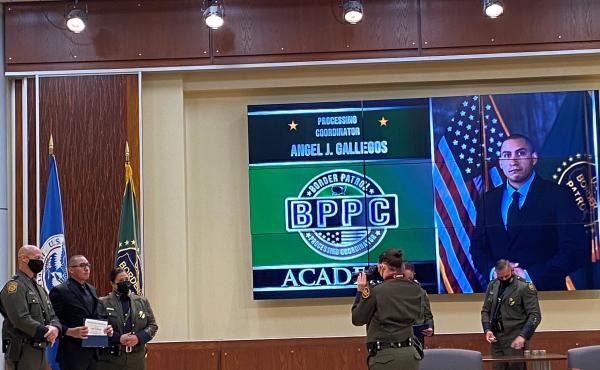 The recent graduation ceremony for the Border Patrol's processing coordinator program. The people in these new positions will be assigned to work inside stations to care for individuals whom Border Patrol agents apprehend. The recent graduation ceremony for the Border Patrol's processing coordinator program. The people in these new positions will be assigned to work inside stations to care for individuals whom Border Patrol agents apprehend.