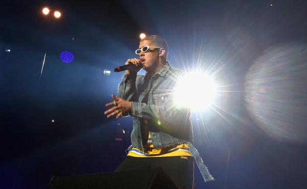 Bad Bunny performs onstage during Calibash 2018 in Los Angeles, California. Bad Bunny performs onstage during Calibash 2018 in Los Angeles, California.