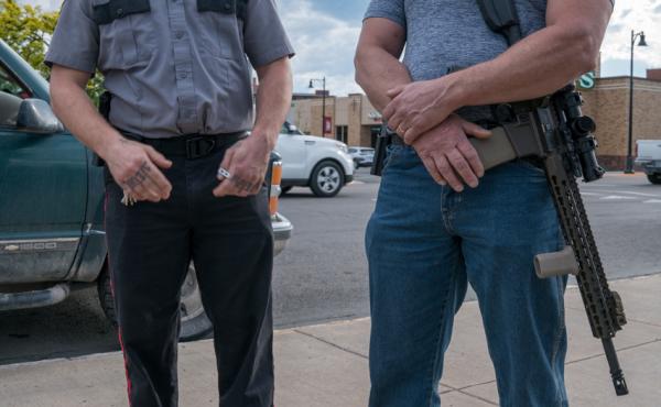 Calvin (right), who wouldn't give his last name, citing safety, says he's concerned about rumors of antifa activists coming to Missoula. But such rumors have been debunked. Calvin (right), who wouldn't give his last name, citing safety, says he's concerned about rumors of antifa activists coming to Missoula. But such rumors have been debunked.