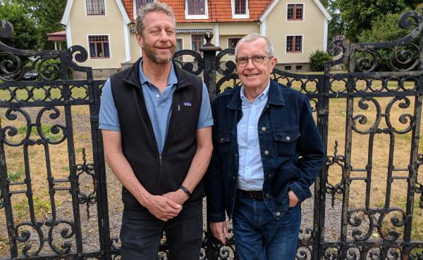 Uri Berliner stands with Swedish journalist Claes Furstenberg in front of the former Furstenberg family home in Kalmar, Sweden. Uri Berliner stands with Swedish journalist Claes Furstenberg in front of the former Furstenberg family home in Kalmar, Sweden.