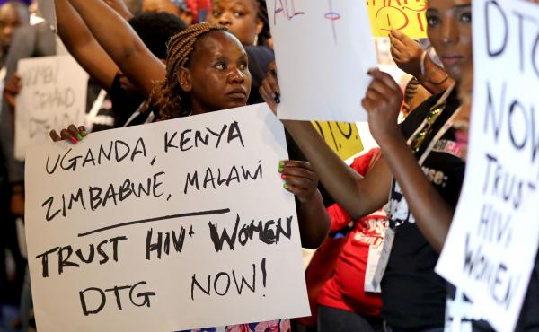 Women of the Treatment Action Campaign and are affected by the HIV virus campaign for the use of Dolutegravir (DTG) at the International Aids Conference at the RAI Amsterdam Convention Centre. Women of the Treatment Action Campaign and are affected by the HIV virus campaign for the use of Dolutegravir (DTG) at the International Aids Conference at the RAI Amsterdam Convention Centre.