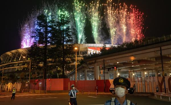 Fireworks are seen above the Olympic Stadium on August 24, 2021 in Tokyo, Japan, during the opening ceremony of the Tokyo 2020 Paralympic Games. Fireworks are seen above the Olympic Stadium on August 24, 2021 in Tokyo, Japan, during the opening ceremony of the Tokyo 2020 Paralympic Games.
