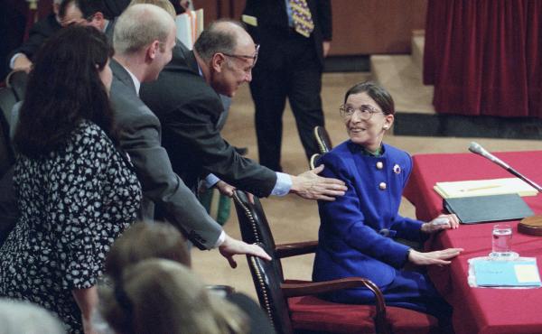 Then-Supreme Court nominee Ruth Bader Ginsburg greets her husband, Martin, during her confirmation hearing in 1993. She didn't hesitate to answer questions about Roe v. Wade and other topics she considered settle law. Then-Supreme Court nominee Ruth Bader Ginsburg greets her husband, Martin, during her confirmation hearing in 1993. She didn't hesitate to answer questions about Roe v. Wade and other topics she considered settle law.