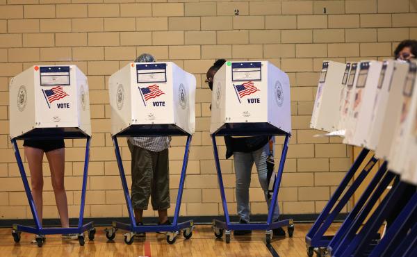 People vote during the Primary Election Day at P.S. 249 The Caton School on June 22 in the Flatbush neighborhood of Brooklyn borough in New York City. People vote during the Primary Election Day at P.S. 249 The Caton School on June 22 in the Flatbush neighborhood of Brooklyn borough in New York City.