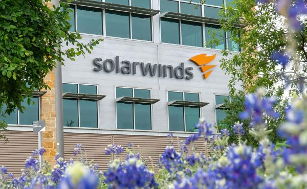 The SolarWinds Corp. logo is seen at the headquarters in Austin, Texas in April. The SolarWinds Corp. logo is seen at the headquarters in Austin, Texas in April.