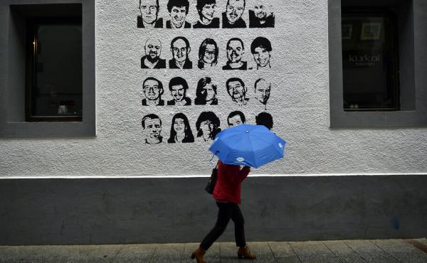 A wall painted with portraits of prisoners of the Basque separatist armed group ETA, in the small village of Hernani, northern Spain, on May 2, 2018. A wall painted with portraits of prisoners of the Basque separatist armed group ETA, in the small village of Hernani, northern Spain, on May 2, 2018.
