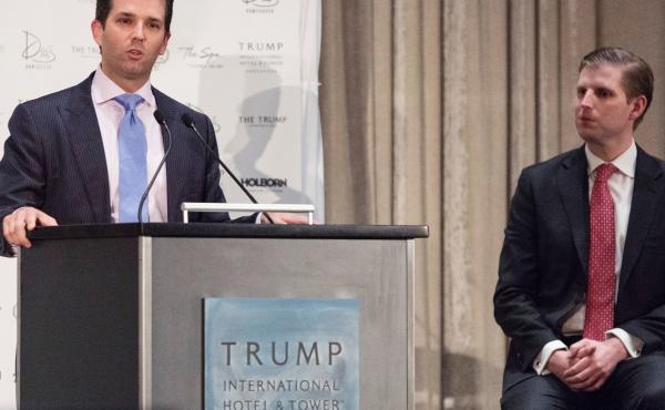 Donald Trump Jr. (left) and Eric Trump attend the inauguration ceremony for the Trump International Hotel and Tower in Vancouver, Canada, on Feb. 28. Donald Trump Jr. (left) and Eric Trump attend the inauguration ceremony for the Trump International Hotel and Tower in Vancouver, Canada, on Feb. 28.