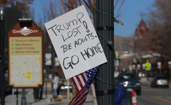 A sign in Carson City, Nevada in January 2021 calling on pro-Trump protesters, supporting his baseless claims of election fraud, to go home. Now, other candidates are following in Trump's footsteps. A sign in Carson City, Nevada in January 2021 calling on pro-Trump protesters, supporting his baseless claims of election fraud, to go home. Now, other candidates are following in Trump's footsteps.